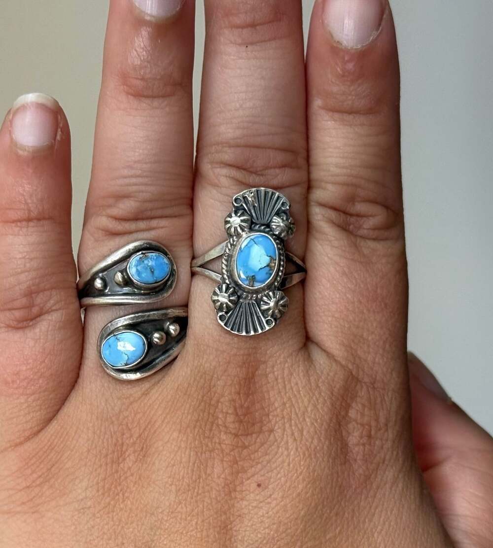 Harris Largo Navajo Golden Hills Turquoise Sterling Silver Ring Size 9